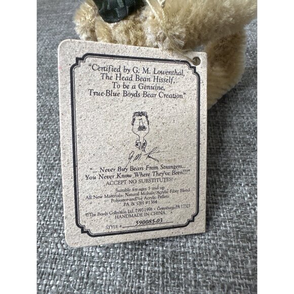 Boyds Bear Mohair Bear Collection Orville Bearington Jointed Plush Green Bow - Picture 11 of 11